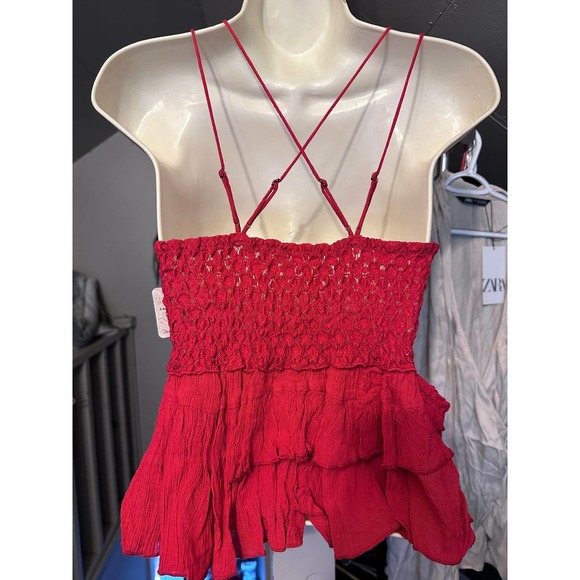 Copied - Free People Intimately Adella Lace Smocked Back Cami Cherry Red Size S - Picture 4 of 5